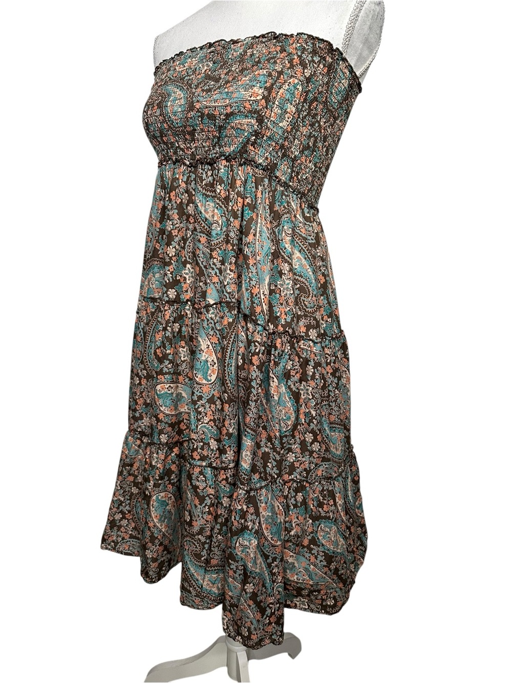 Pastel Paisley Print Strapless Ruched Summer Dress / Medium (Estimated) / Boho - Picture 4 of 7
